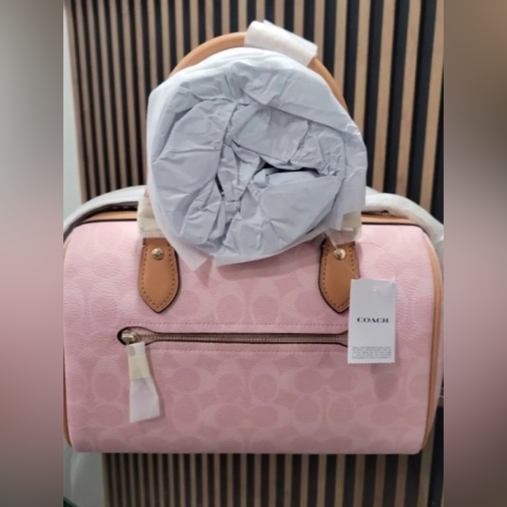 Coach Medium Rowan Satchel In Signature Canvas Powder Pink With Charms - Picture 3 of 11